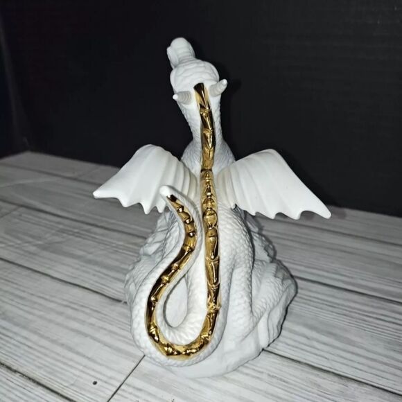 San Francisco Music Box Co White Gold Dragon Fantasy Revolving Vintage 1994 - Picture 5 of 10
